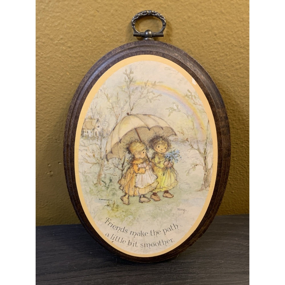 VTG Hallmark Wood Oval Plaque True Friends Friendship 80s 5"x 6.5" Cottagecore